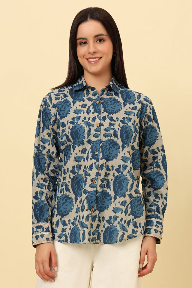Blue Printed Cotton Shirt (CCSR0025-BLUE)