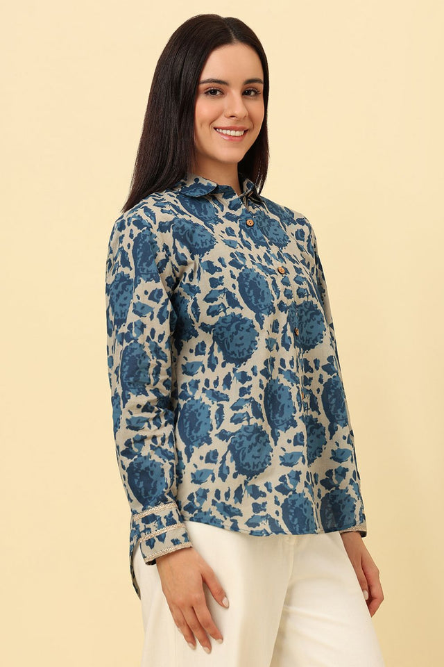 Blue Printed Cotton Shirt (CCSR0025-BLUE)