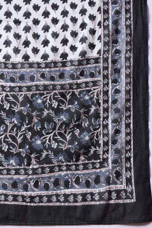 Women's Black Cotton Printed Kurti Pant Set
