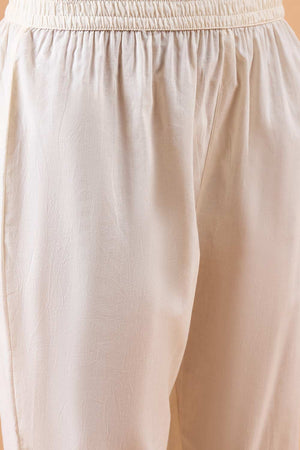 Women's White Cotton Printed Kurti Pant Set