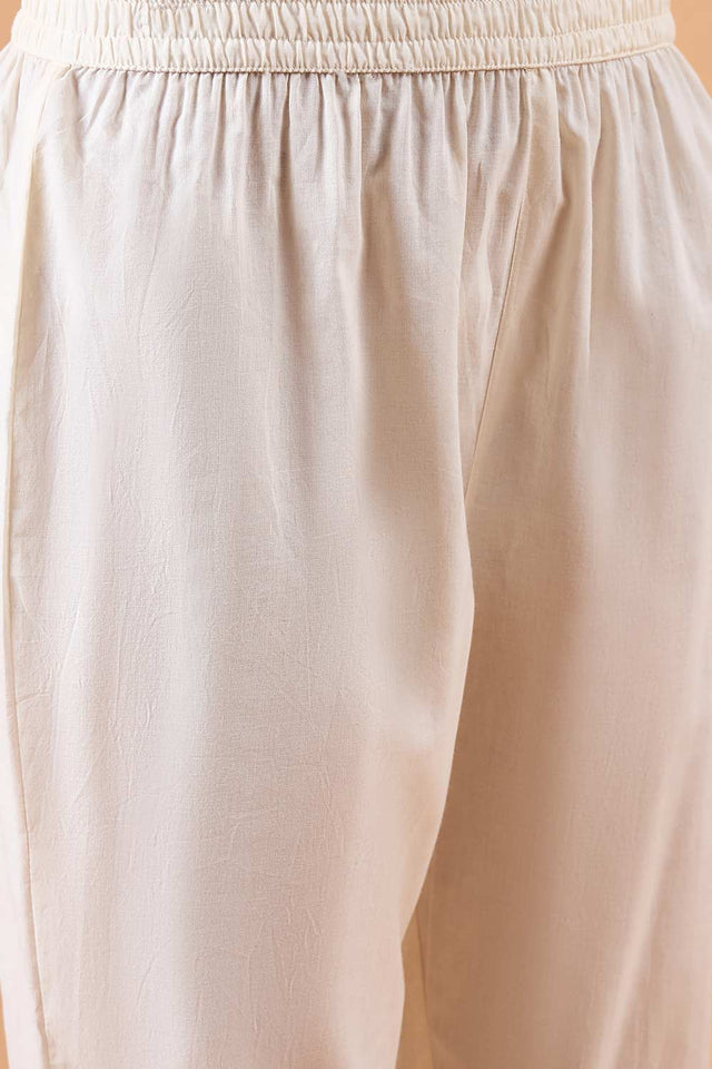 Women's White Cotton Printed Kurti Pant Set
