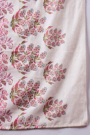 Women's White Cotton Printed Kurti Pant Set
