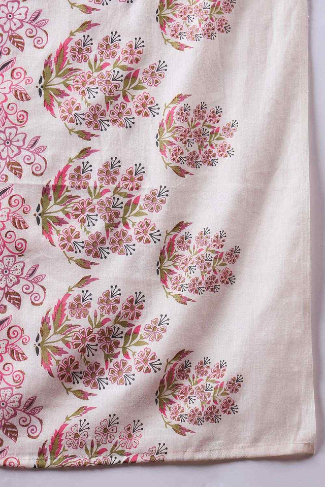 Women's White Cotton Printed Kurti Pant Set