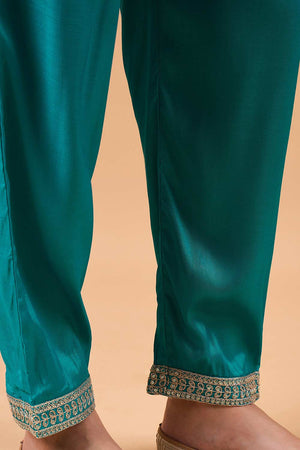 Women's Blue Chinon Printed Kurti Pant Set