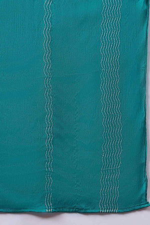 Women's Blue Chinon Printed Kurti Pant Set