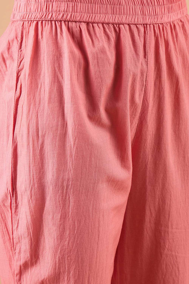 Women's Peach Silk Blend Printed Kurti Pant Set