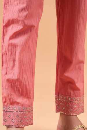 Women's Peach Silk Blend Printed Kurta Set - 3XL