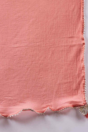 Women's Peach Silk Blend Printed Kurti Pant Set