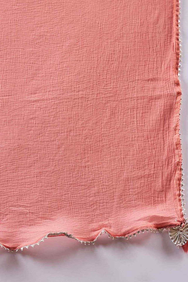 Women's Peach Silk Blend Printed Kurti Pant Set