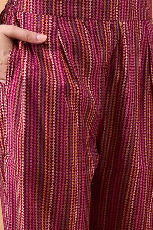 Women's Maroon Silk Blend Printed Kurti Pant Set