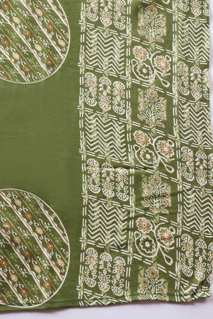 Women's Green Cotton Printed Kurti Pant Set