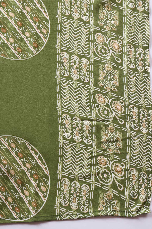 Women's Green Cotton Printed Kurti Pant Set