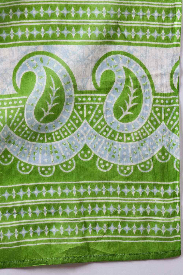 Women's Green Cotton Printed Kurti Pant Set