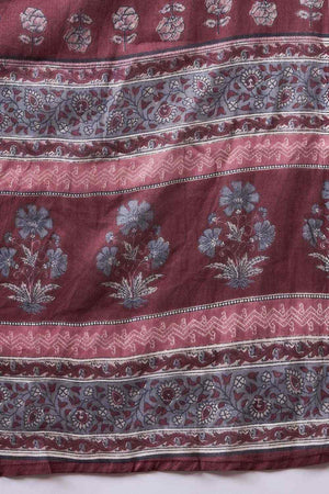 Women's Maroon Cotton Printed Kurti Pant Set