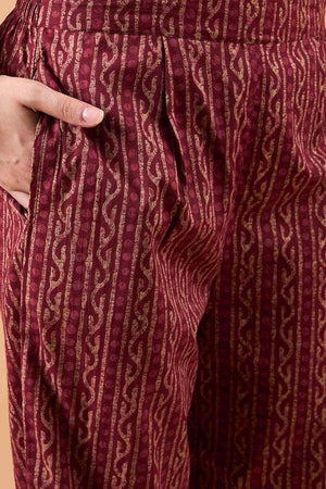 Women's Maroon Cotton Printed Kurti Pant Set