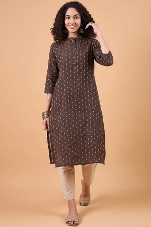 Women's Brown Cotton Printed Kurti Pant Set