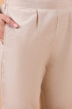 Women's Brown Cotton Printed Kurti Pant Set