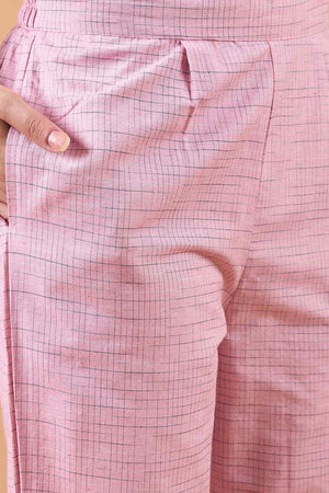Women's Pink Cotton Printed Kurti Pant Set