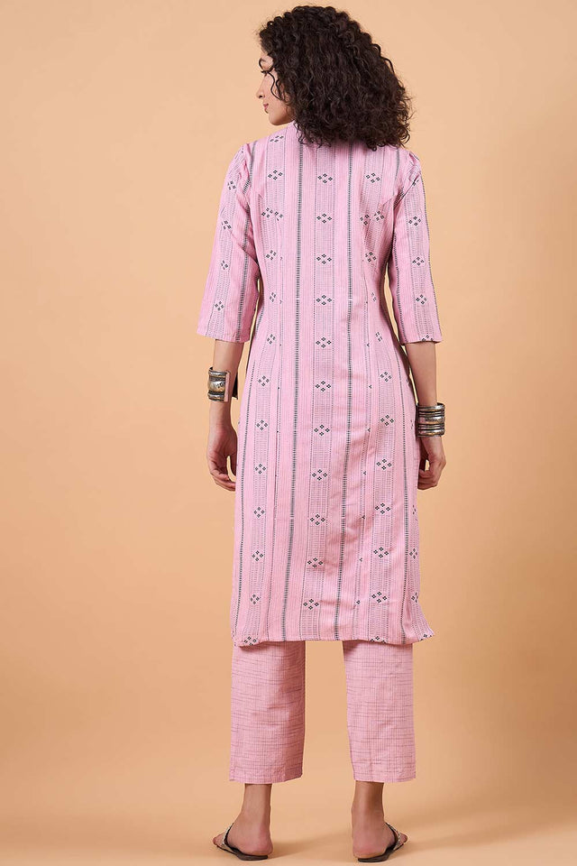 Women's Pink Cotton Printed Kurti Pant Set