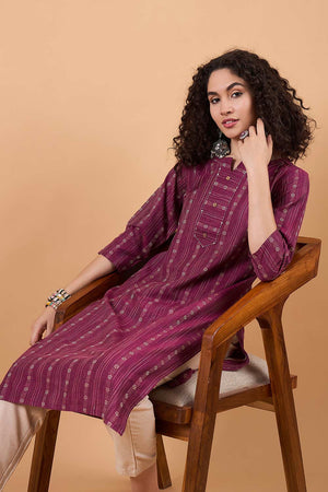 Women's Magenta Cotton Printed Kurti Pant Set