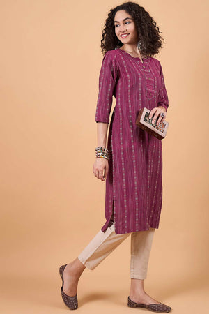 Women's Magenta Cotton Printed Kurti Pant Set