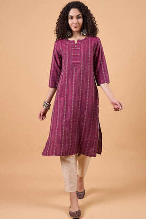 Women's Magenta Cotton Printed Kurti Pant Set