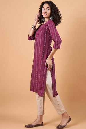 Women's Magenta Cotton Printed Kurti Pant Set