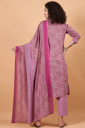 Women's Pink Cotton Blend Printed Kurti Pant Set