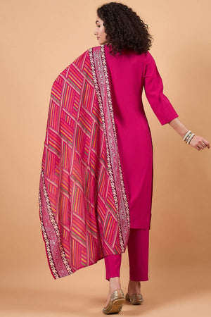 Women's Pink Silk Blend Printed Kurti Pant Set