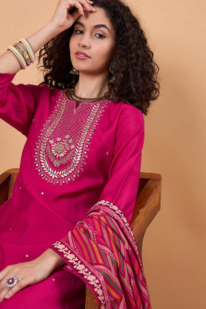 Women's Pink Silk Blend Printed Kurti Pant Set
