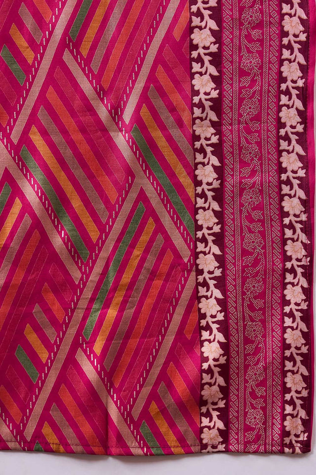 Women's Pink Silk Blend Printed Kurti Pant Set