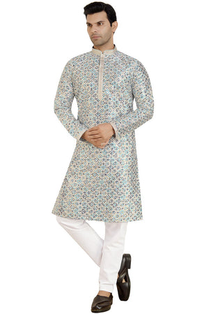 Blue Silk Mirror Sequin Embroidered Kurti Pant