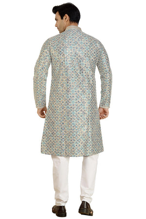 Blue Silk Mirror Sequin Embroidered Kurti Pant