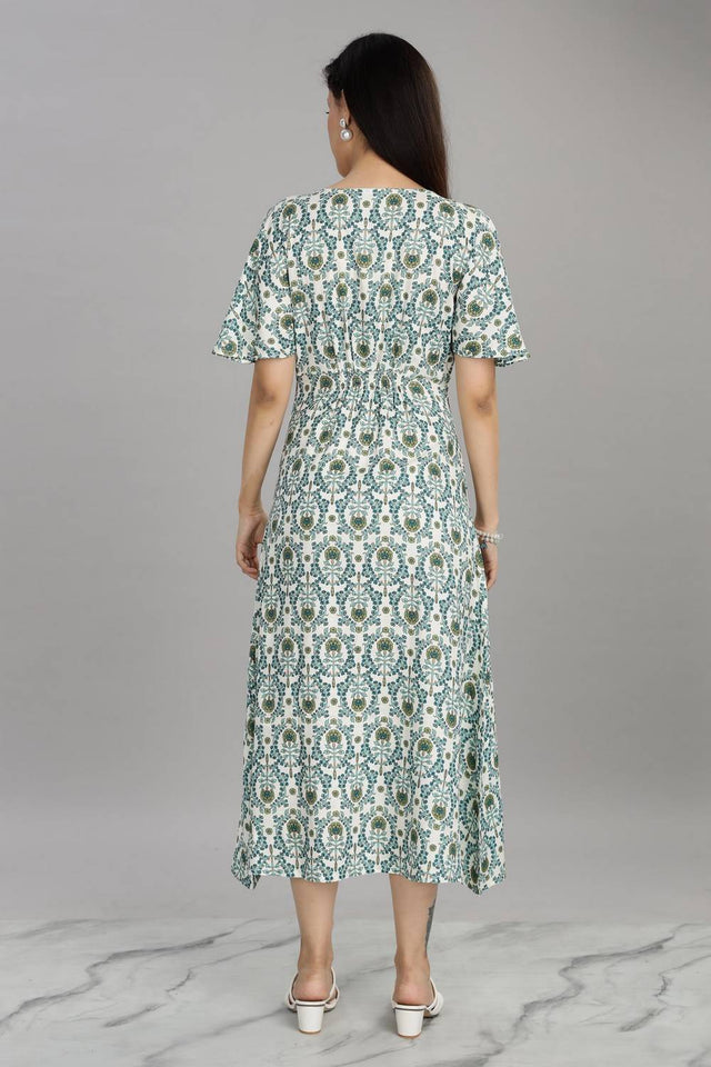 Blue Floral Printed Rayon Dresses