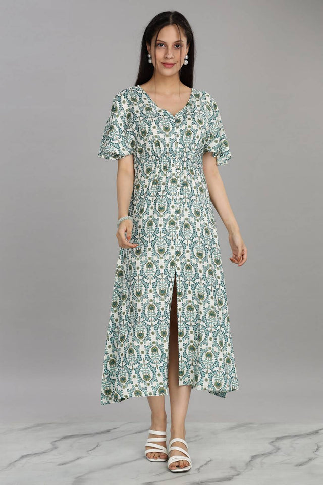 Blue Floral Printed Rayon Dresses