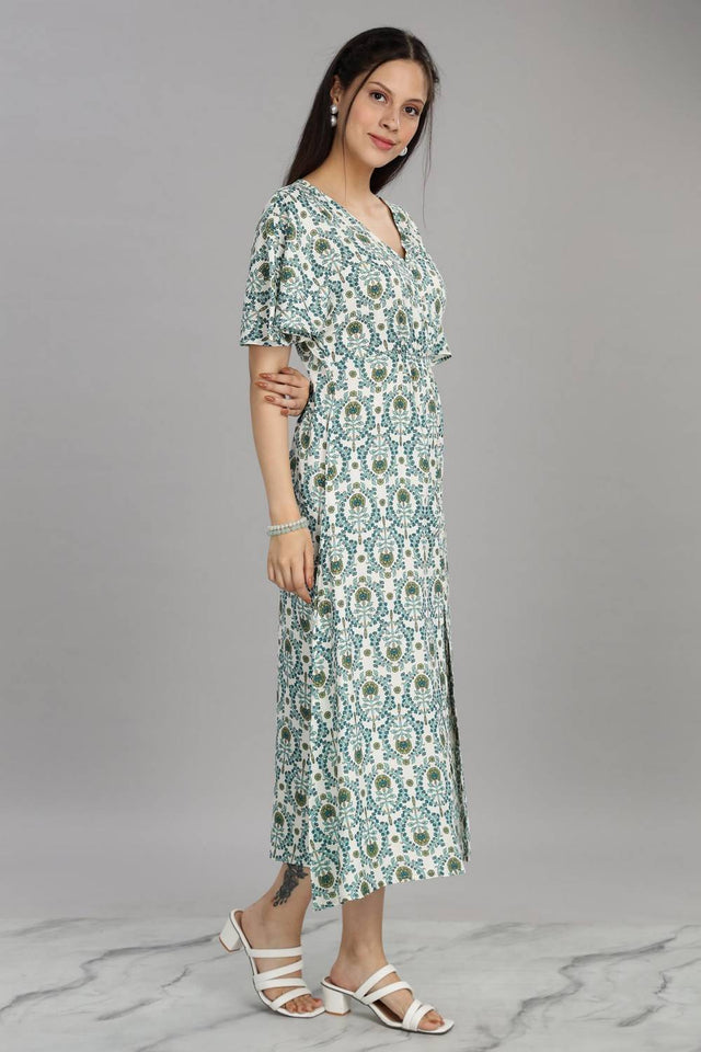 Blue Floral Printed Rayon Dresses