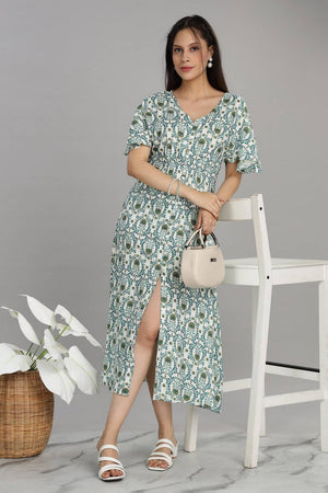 Blue Floral Printed Rayon Dresses