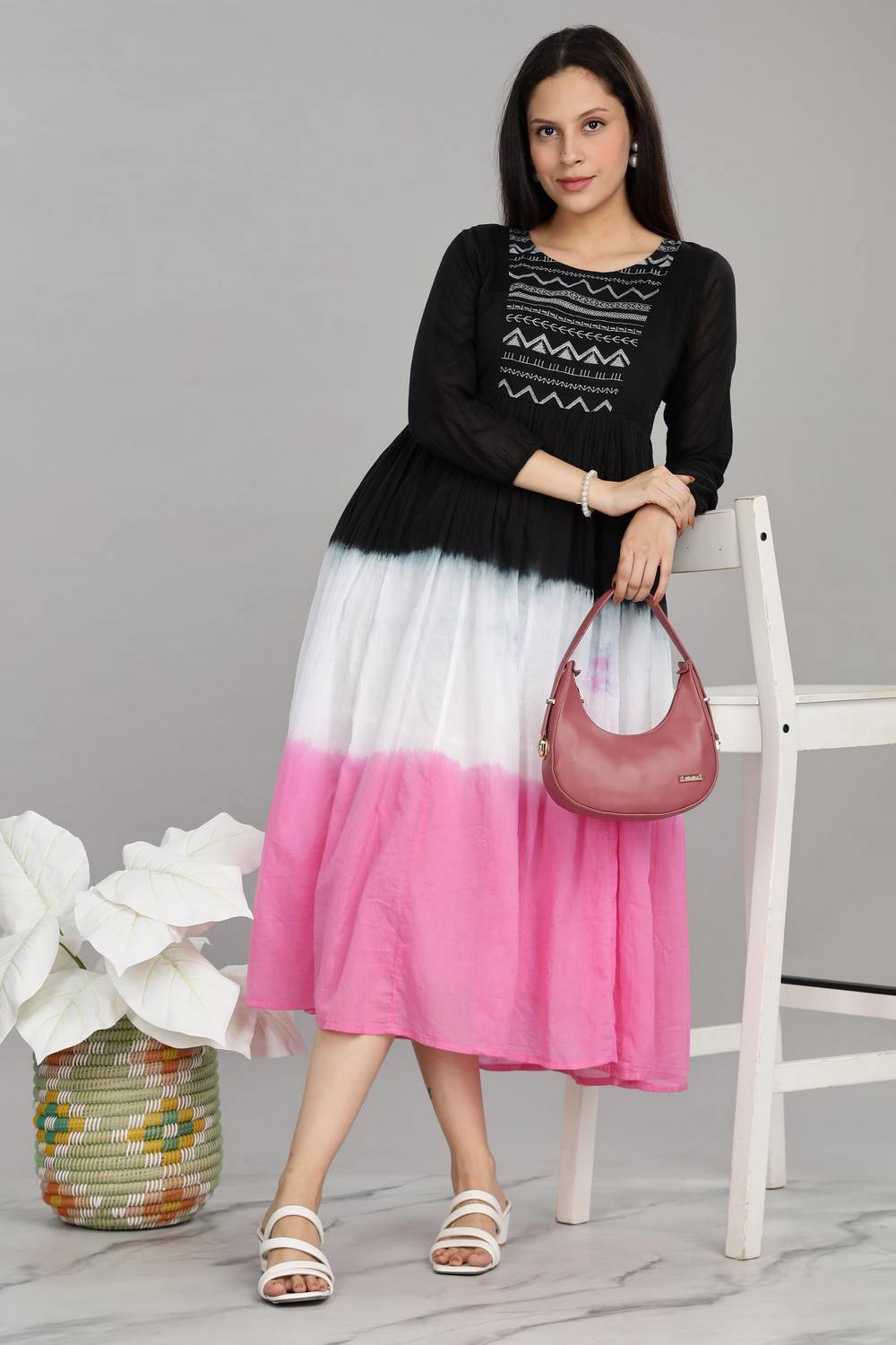 Pink & Black Ombre Cotton Dresses (DES-BB-OmbreFuschia)