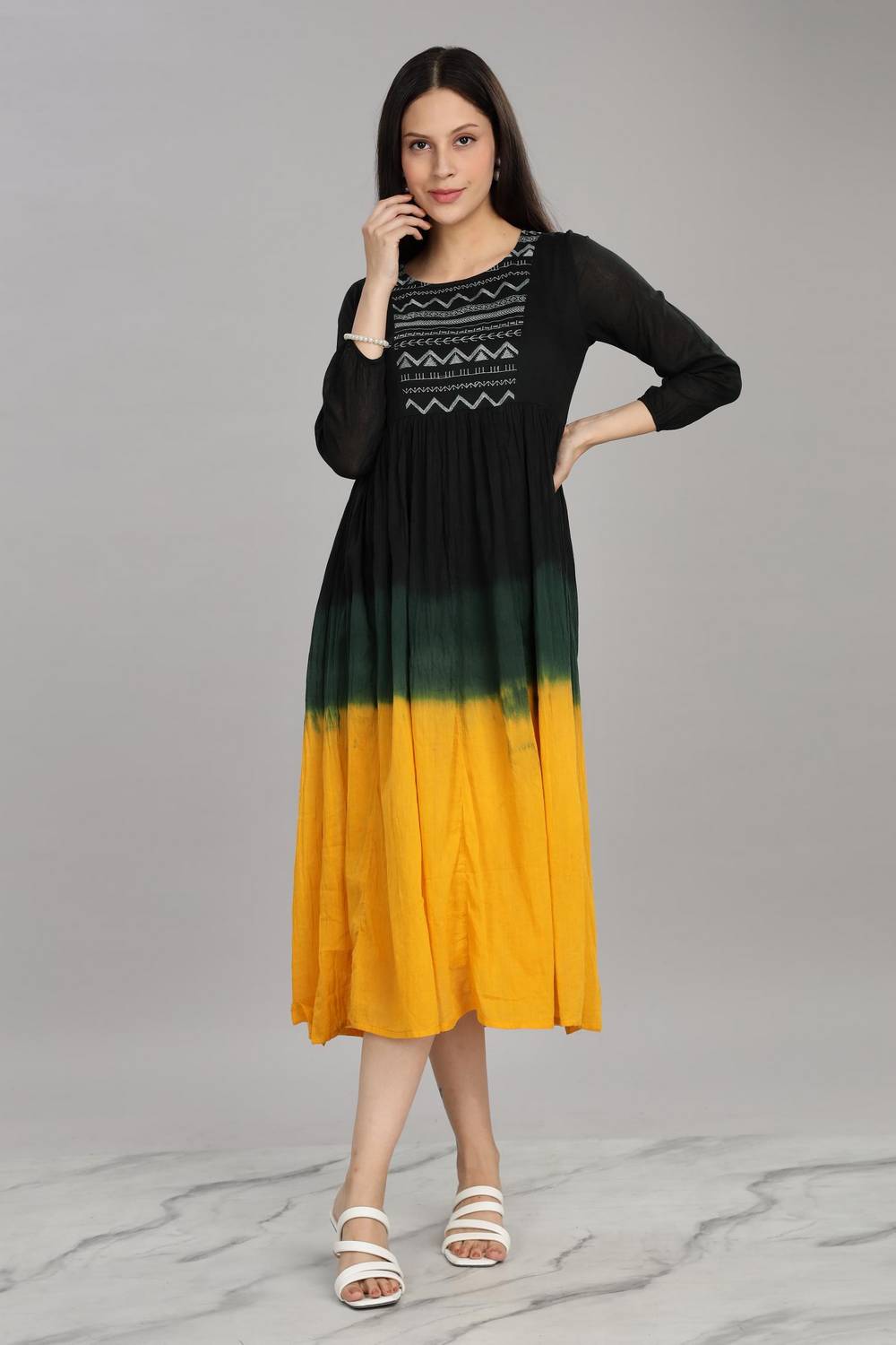 Mustard & Black Ombre Cotton Dresses (DES-BB-Ombremustard), 36