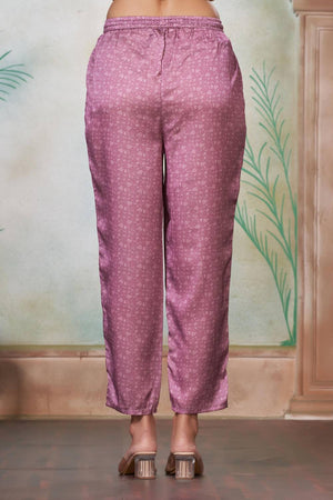 Lavender Floral Printed Silk Kurti Pant Set