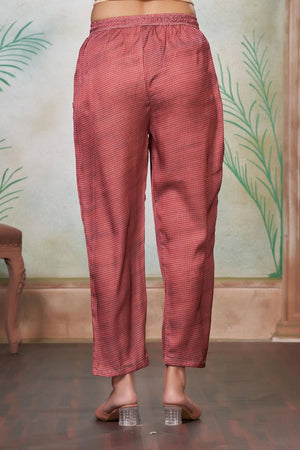 Pink Printed Silk Kurti Pant Set
