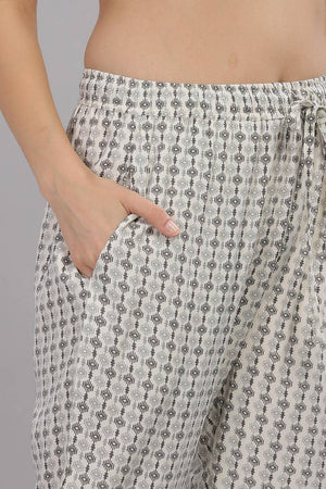 Grey Printed Rayon Kurti Pant Set