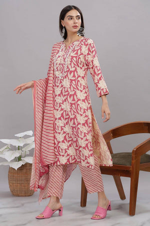 Red Floral Printed Rayon Kurti Pant Set