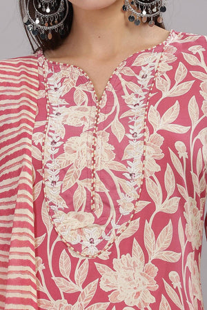 Red Floral Printed Rayon Kurti Pant Set