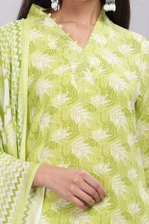Green Printed Rayon Kurti Pant Set