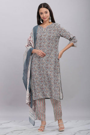 Grey Printed Rayon Kurti Pant Set