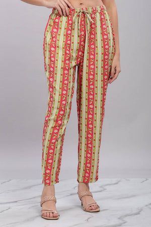 Red Floral Printed Rayon Kurti Pant Set