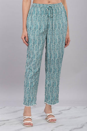 Blue Bhandani Printed Rayon Kurti Pant Set