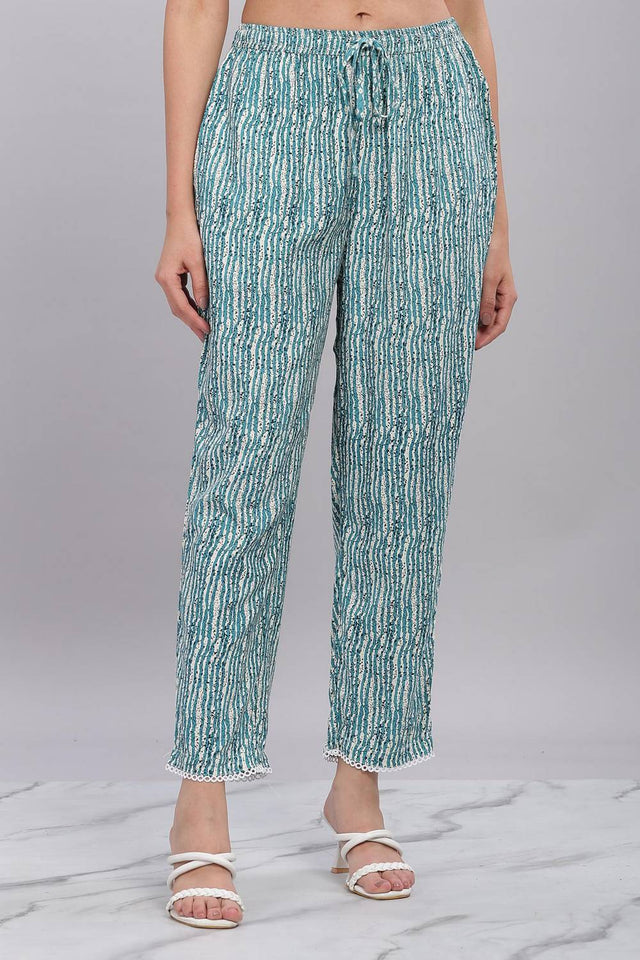 Blue Bhandani Printed Rayon Kurti Pant Set