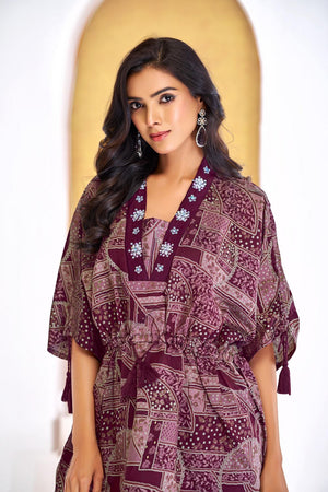 Wine Printed Modal Chanderi Co-Ord Set